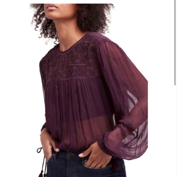 Free people retro femme purple sheer tassle boho top - Picture 2 of 13